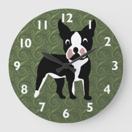 Boston Terrier Tecknad Stor Klocka