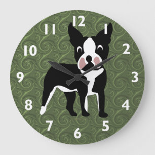 Boston Terrier-Tecknad Stor Klocka