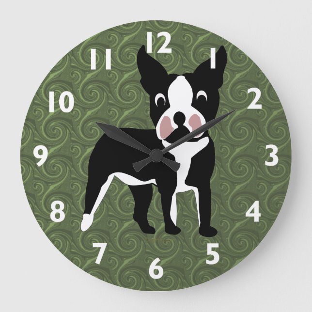Boston Terrier Tecknad Stor Klocka (Framsida)