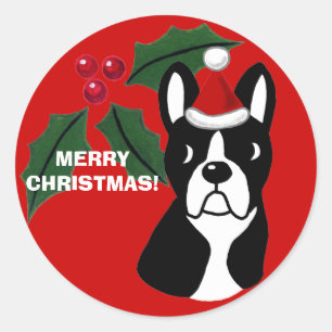 Boston Terrier-Tecknaden, jul Runt Klistermärke