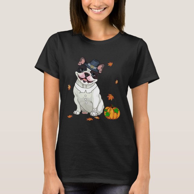 Boston Terrier Thanksgiving Costume Pilgrim Turkey T Shirt (Framsida)