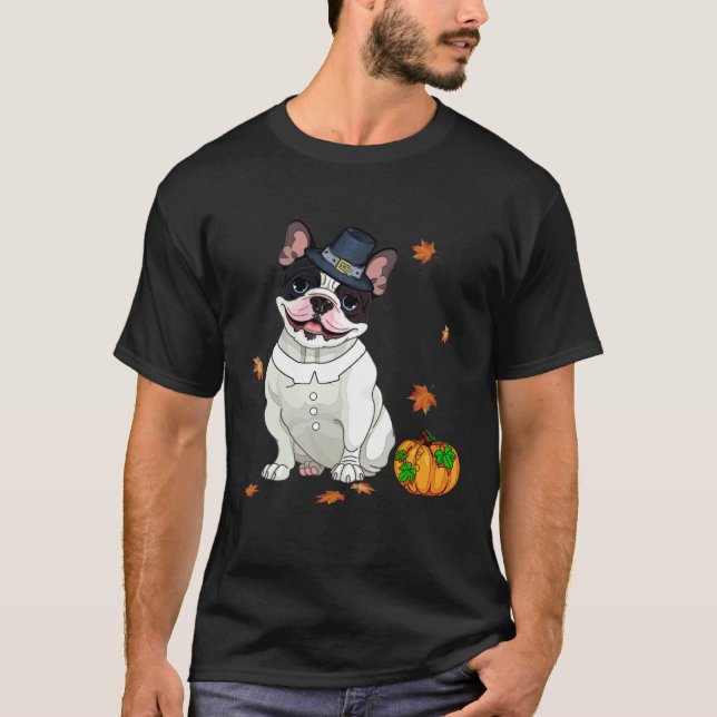 Boston Terrier Thanksgiving Costume Pilgrim Turkey T Shirt (Framsida)