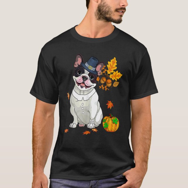 Boston Terrier Thanksgiving Costume Pilgrim Turkey T Shirt (Framsida)
