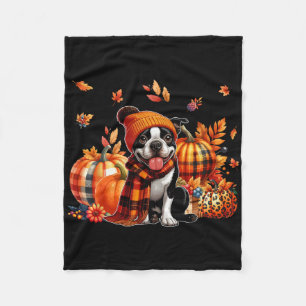 Boston Terrier Thanksgiving Leopard Pumpkins Fall Fleecefilt