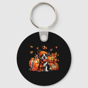 Boston Terrier Thanksgiving Leopard Pumpkins Fall Nyckelring