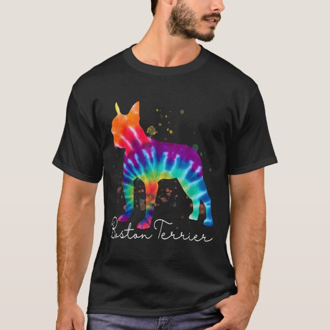 Boston Terrier Tie Dye Rainbow Hund älskare T Shirt (Framsida)