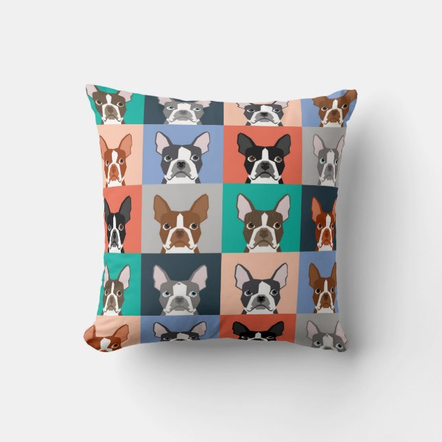 Boston Terrier Tiles - söt boston skräckkudde Kudde (Framsida)