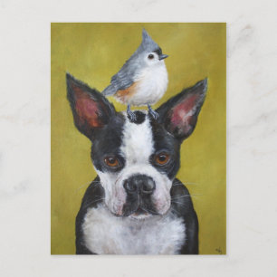 Boston Terrier & titmus vykort