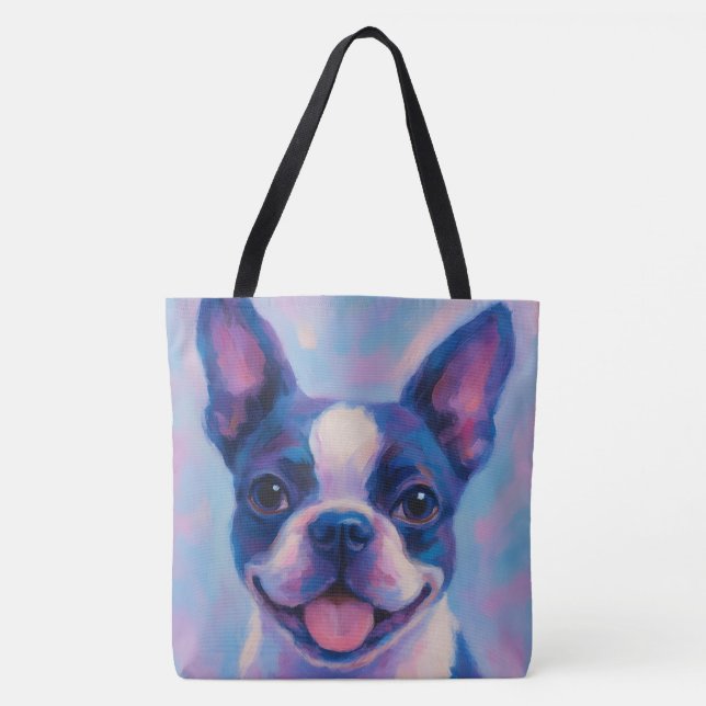 Boston Terrier Tote Bag Tygkasse (Framsida)