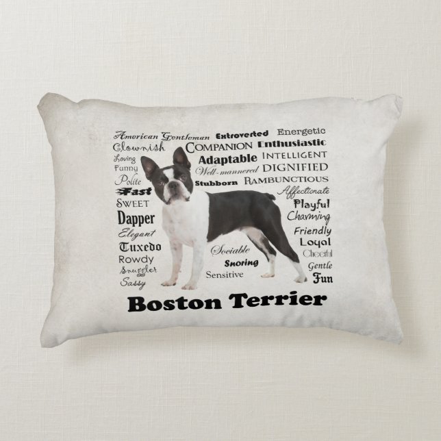 Boston Terrier Traits Pillow Prydnadskudde (Framsidan)