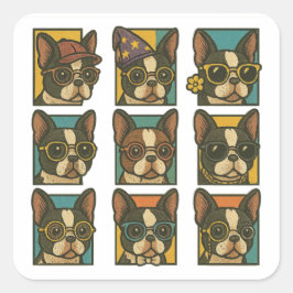 Boston Terrier Trendsetters Fyrkantigt Klistermärke