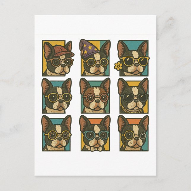 Boston Terrier Trendsetters Vykort (Framsida)