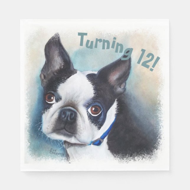 Boston Terrier Turning 12 Party Pappersservett (Framsidan)