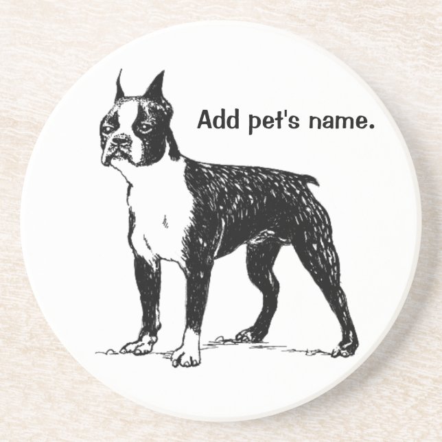 Boston Terrier Underlägg med Pets Namn (Framsidan)