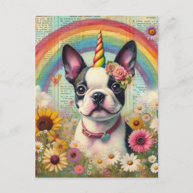 Boston Terrier Unicorn Vykort (Framsida)