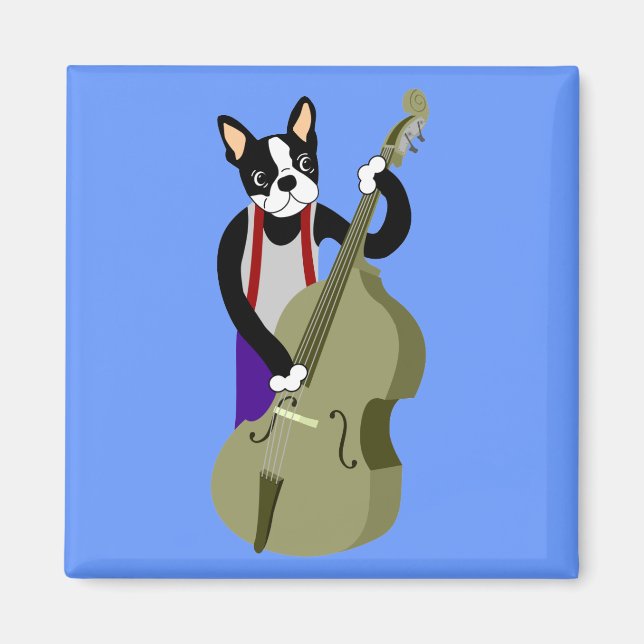 Boston Terrier Upright Bass Player Magnet (Framsidan)