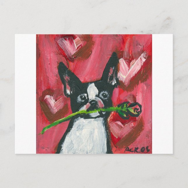 Boston Terrier Valentine Be Mine Heart Helg Vykort (Framsida)