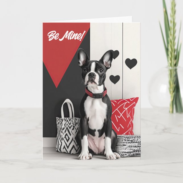 Boston Terrier Valentine Card Tack Kort (Framsida)