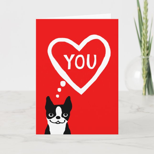 Boston Terrier Valentine Helgkort (Framsida)