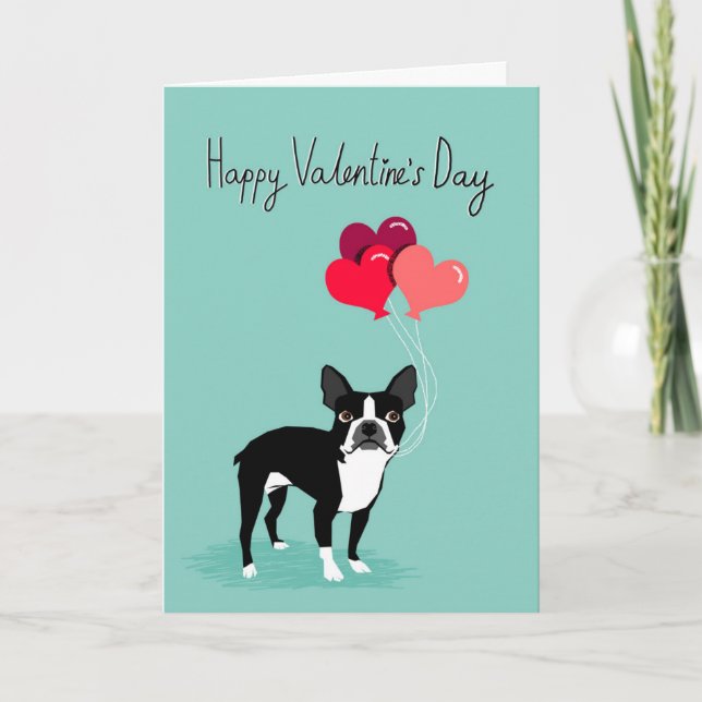 Boston Terrier Valentines day Card - Cute Hund Car Helgkort (Framsida)