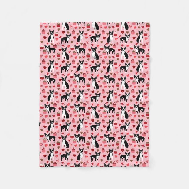 Boston Terrier Valentines Kärlek Fabric Fleecefilt (Framsidan)