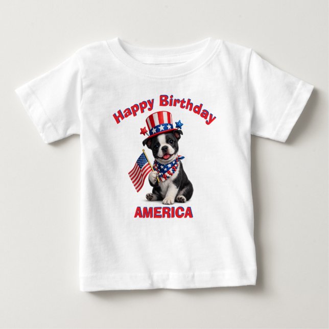 Boston Terrier Valp (2b) Patriotisk Barn T-Shirt (Framsida)