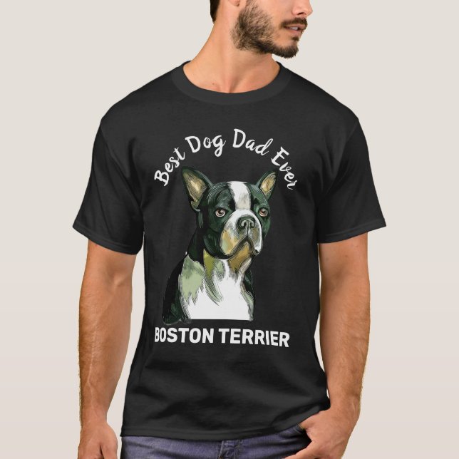 Boston Terrier vattencolor best hund pappa någonsi T Shirt (Framsida)