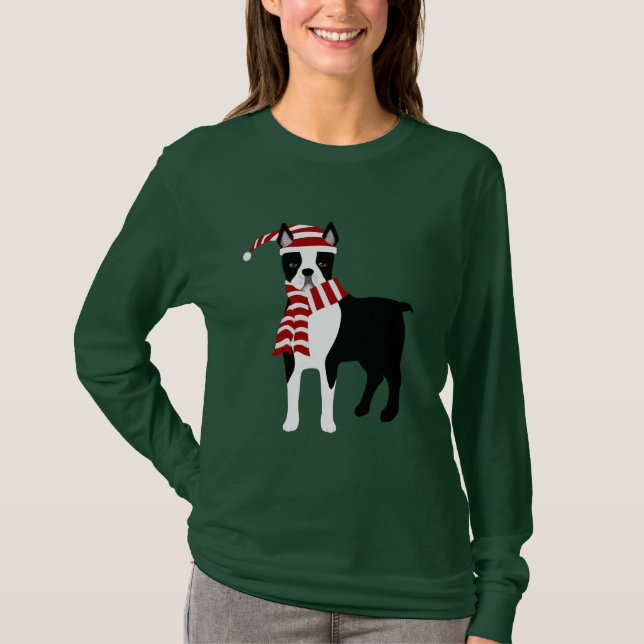 Boston Terrier Vinter T-shirt (Framsida)