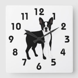 Boston Terrier Wall Clock Fyrkantig Klocka