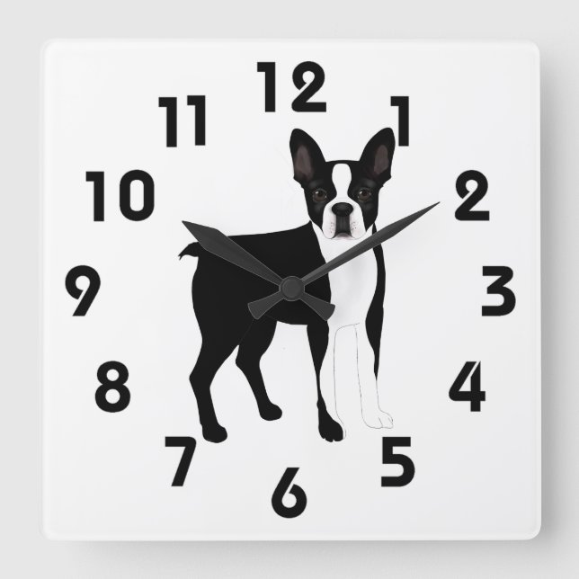 Boston Terrier Wall Clock Fyrkantig Klocka (Framsida)