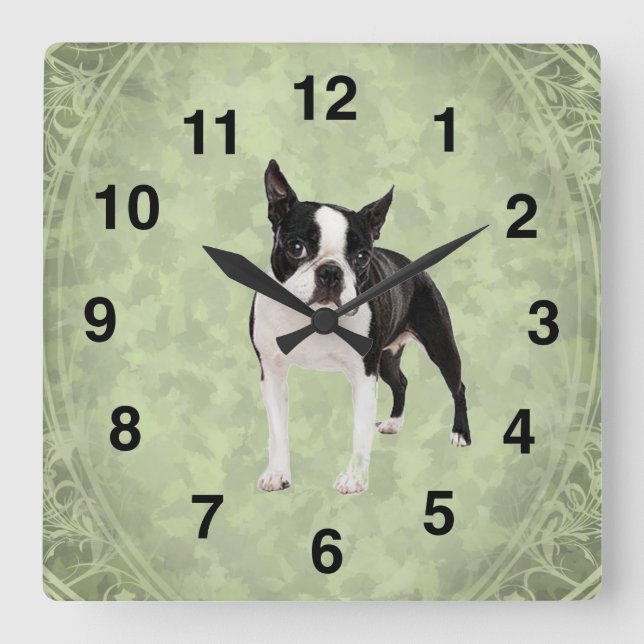 Boston Terrier Wall Clock Fyrkantig Klocka (Framsida)