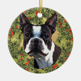 Boston Terrier Wandan Julgransprydnad Keramik