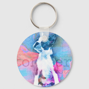 Boston Terrier Watercolor Digital Art Nyckelring