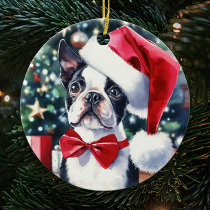 Boston Terrier Watercolor jul Julgransprydnad Keramik