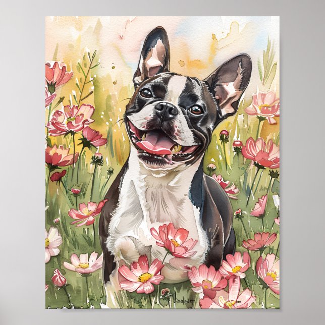 Boston Terrier Watercolor Print Hund Poster (Framsidan)