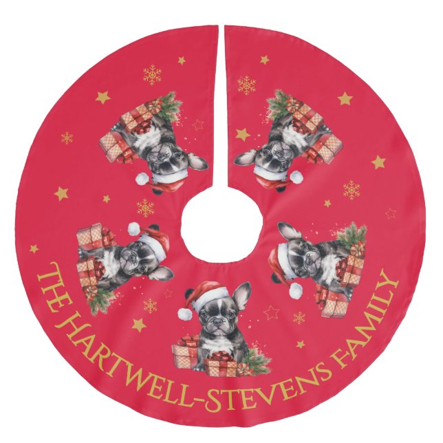 Boston Terrier Wearing A jul Hat Julgransmatta Borstad Polyester (Framsidan)