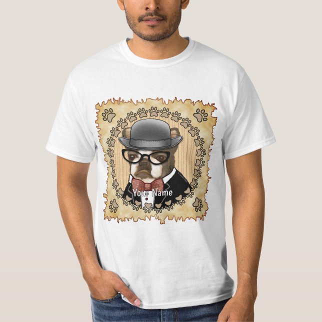 Boston Terrier Wearing Glasses T Shirt (Framsida)