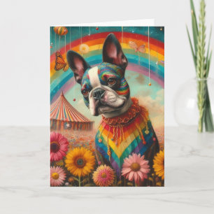 Boston Terrier Wildblomme Meadow Circus Tält Kort