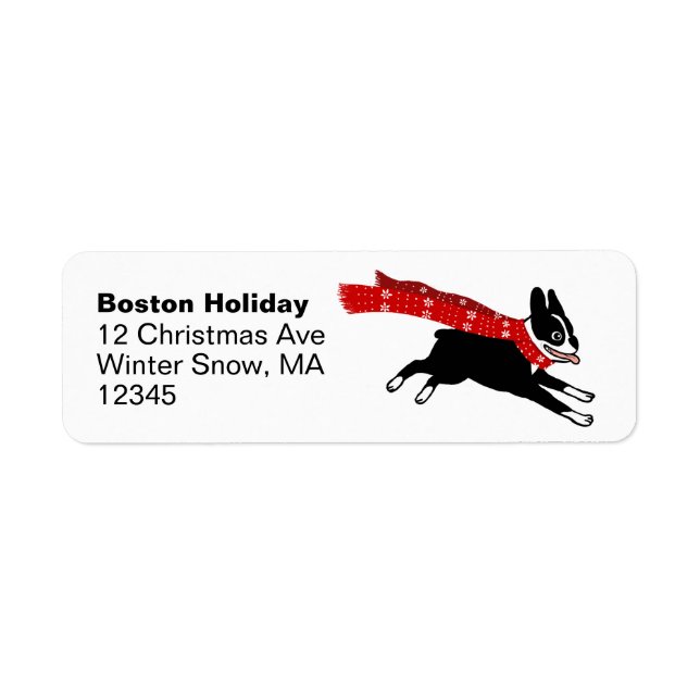 Boston Terrier Winter Helgdag Cute Hund jul Returadress Etikett (Framsidan)
