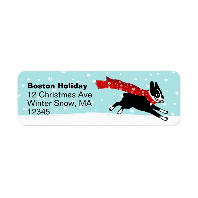 Boston Terrier Winter Helgdag Cute Hund jul Returadress Etikett (Framsidan)