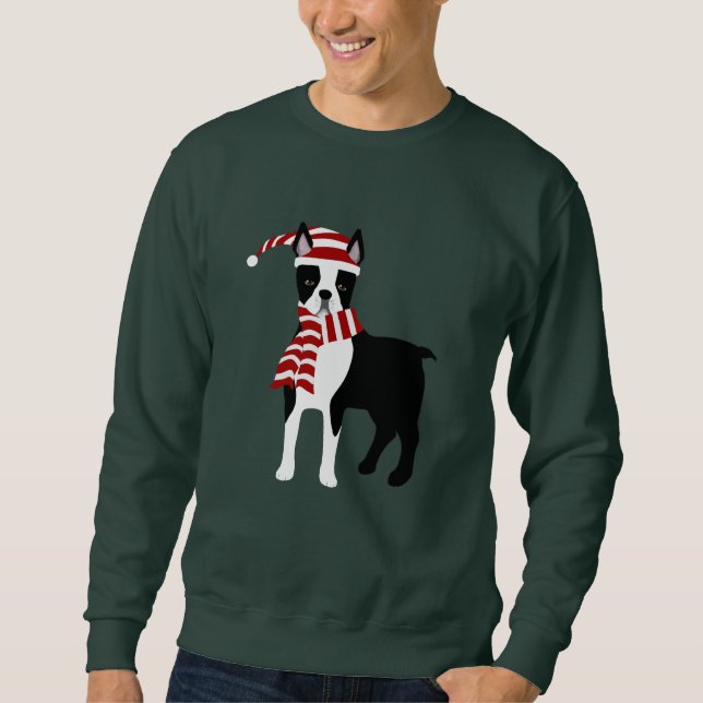 Boston Terrier Winter Långärmad Tshirt Lång Ärmad Tröja (Framsida)