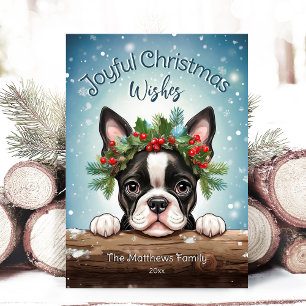 Boston Terrier Winter Wonderland Glatt jul Julkort