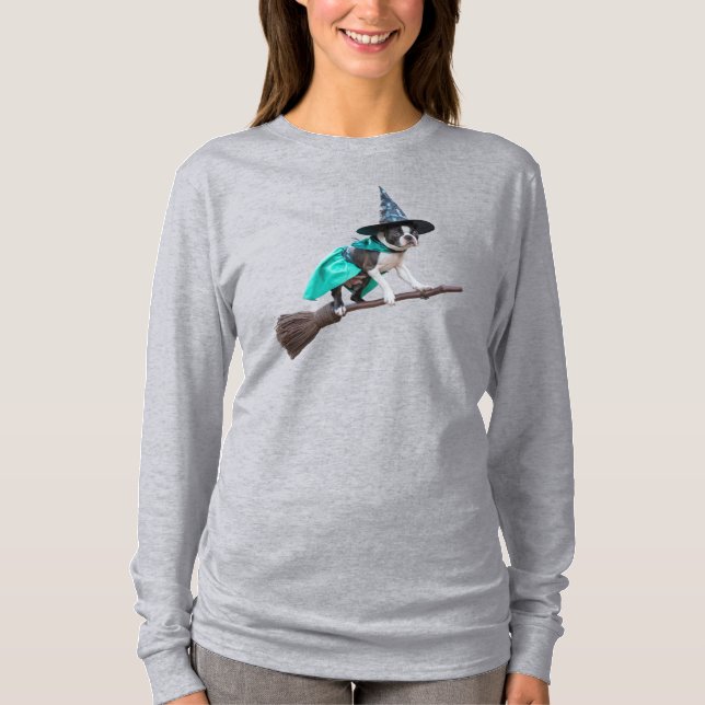 Boston Terrier Witch T Shirt (Framsida)