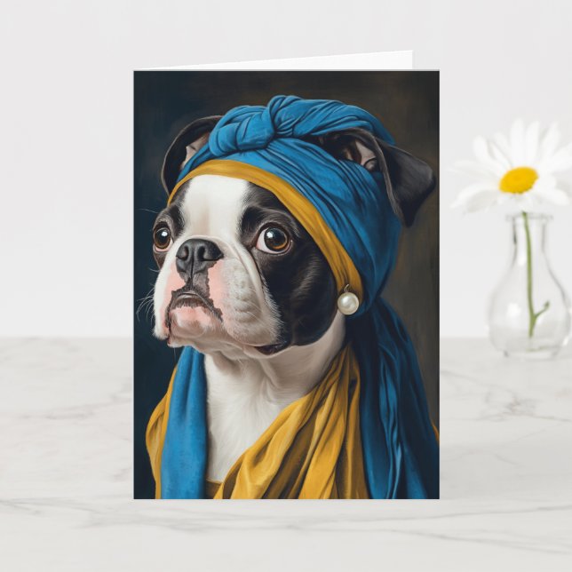 Boston Terrier with Pearl Earring Tillfällens Kort (Liten växt)