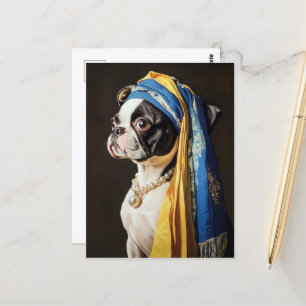 Boston Terrier with Pearl Necklace Vykort