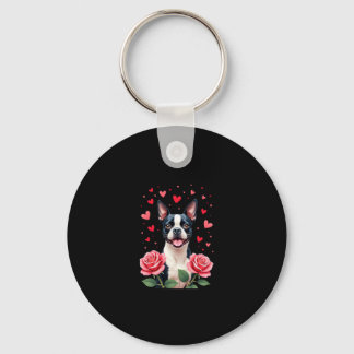 Boston Terrier with Red Roses Hearts Valentine�s D Nyckelring
