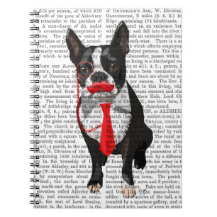 Boston Terrier With Red Tie and Mustache 2 Anteckningsbok Med Spiral