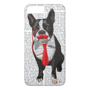 Boston Terrier With Red Tie and Mustache 2