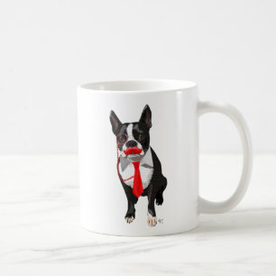 Boston Terrier With Red Tie and Mustache 2 Kaffemugg