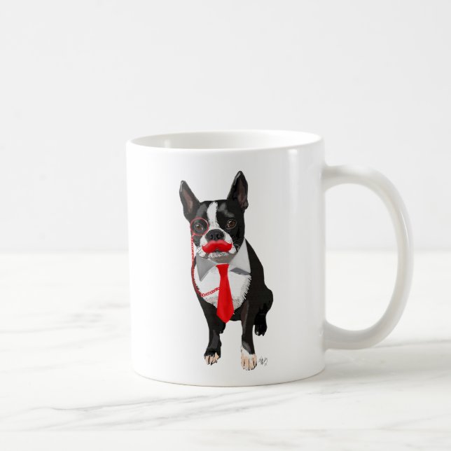 Boston Terrier With Red Tie and Mustache 2 Kaffemugg (Höger)